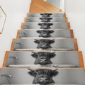 Highland Cow Non Slip Carpet Stair Treads Set of 4 Grey 30"x8" R35791