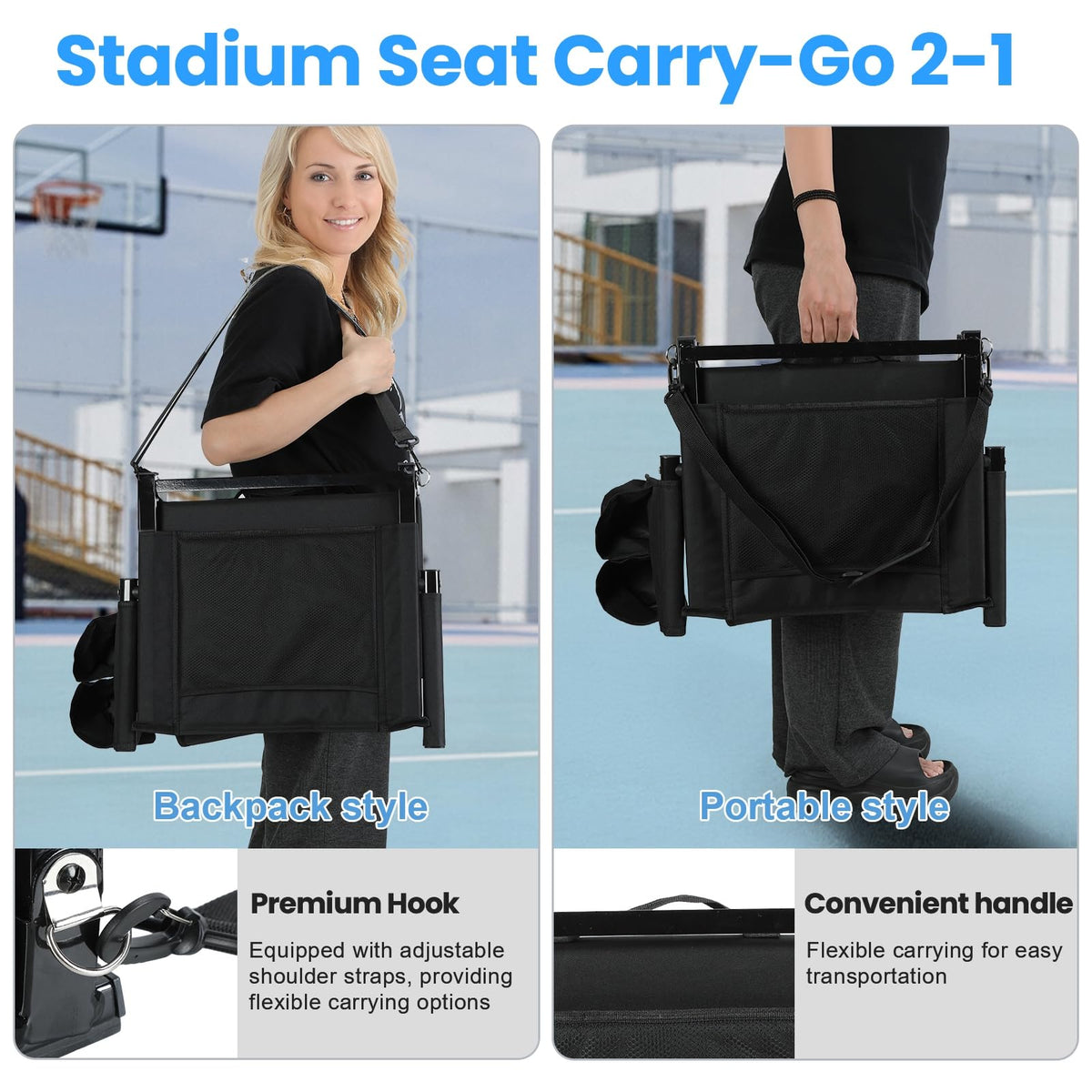 2-Pcs Folding Stadium Seat with Back Support & Cushion E815807