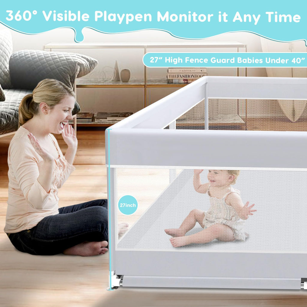 50x50 Inch Grey Baby Playpen with Mesh T396