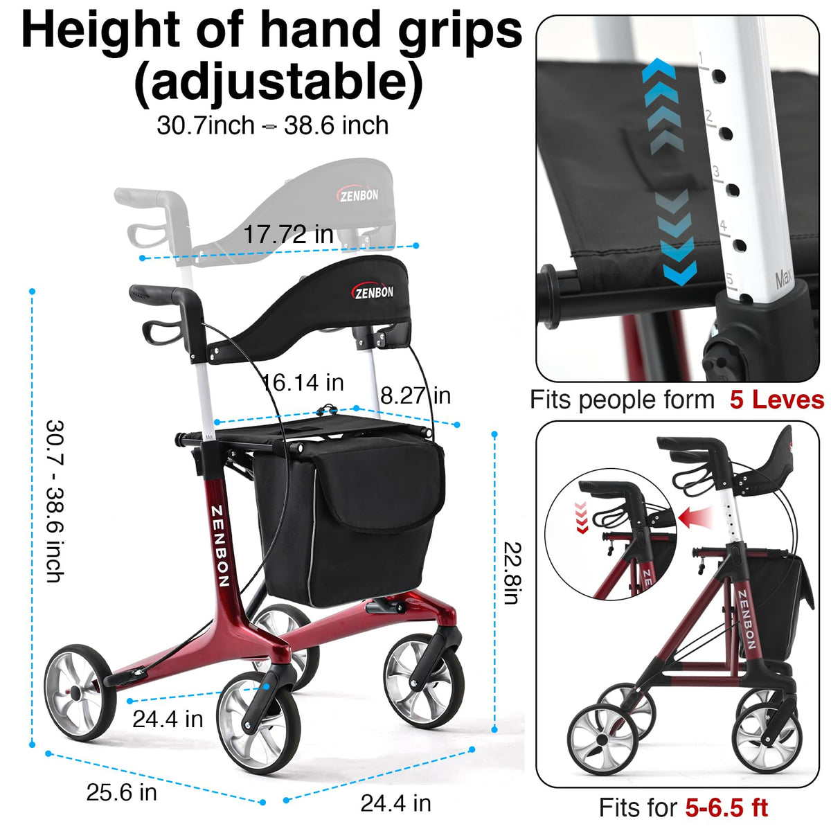 Foldable Rolling Walker with Seat 440 lbs Capacity O75323