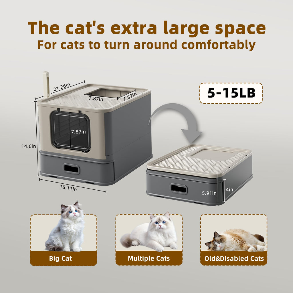 XL Enclosed Stainless Steel Cat Litter Box with Pull-Out Drawer Q19394