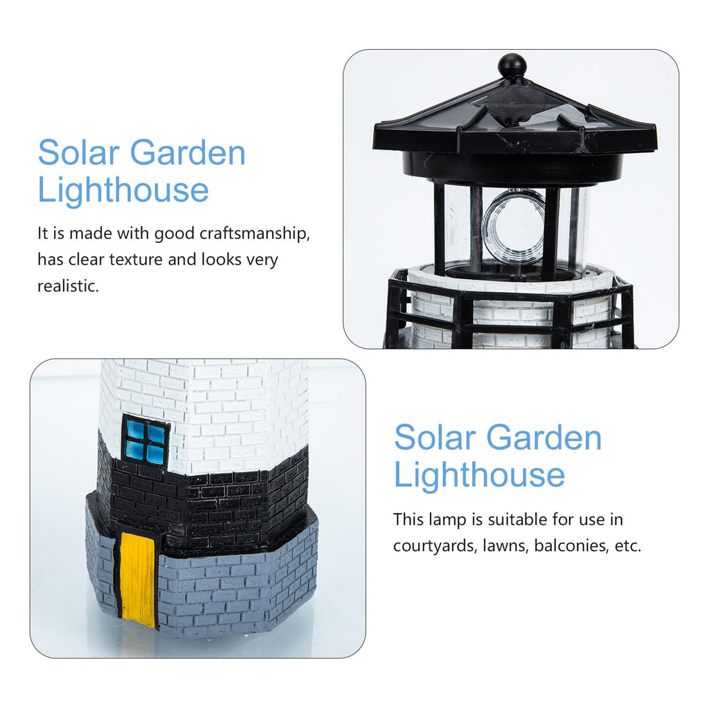 Black and White Resin Solar-Powered LED Lighthouse Garden Light M21047