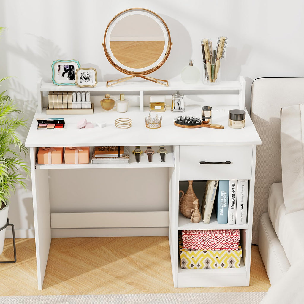 White Desk with Drawer and Keyboard Tray L404611