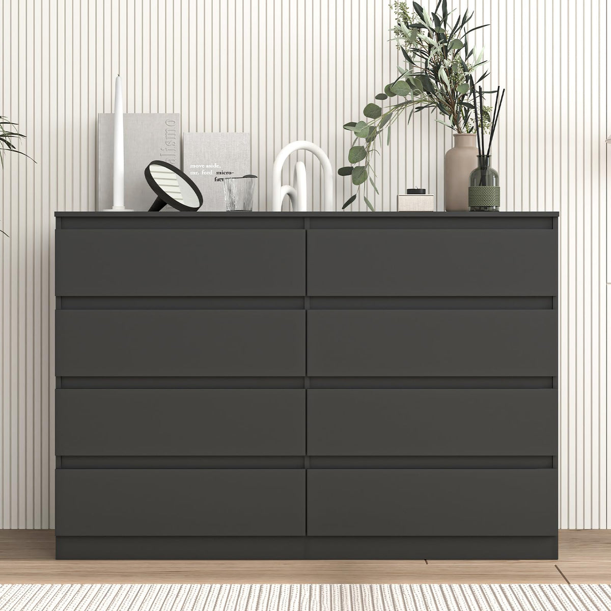 Black 8 Drawer Double Dresser F437