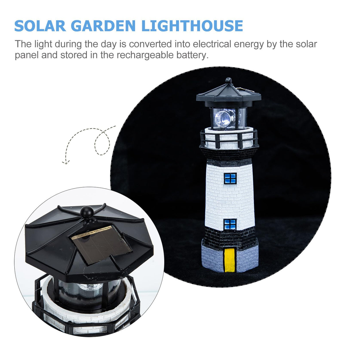 Black and White Resin Solar-Powered LED Lighthouse Garden Light M21047
