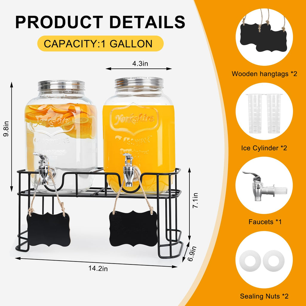 2 Pack 1 Gallon Glass Drink Dispensers C92792