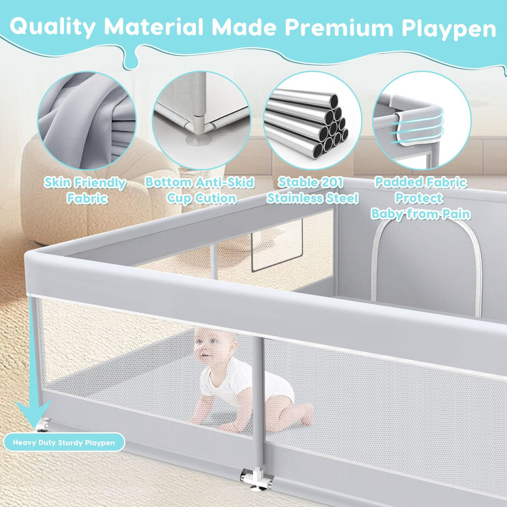 50x50 Inch Grey Baby Playpen with Mesh T396