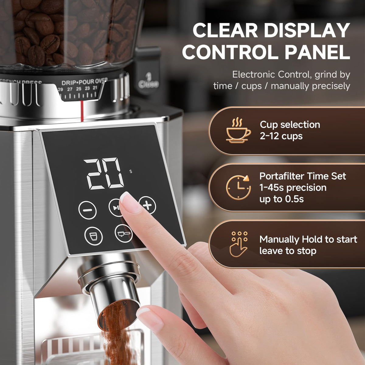 Conical Burr Coffee Grinder with 45 Grind Settings W419