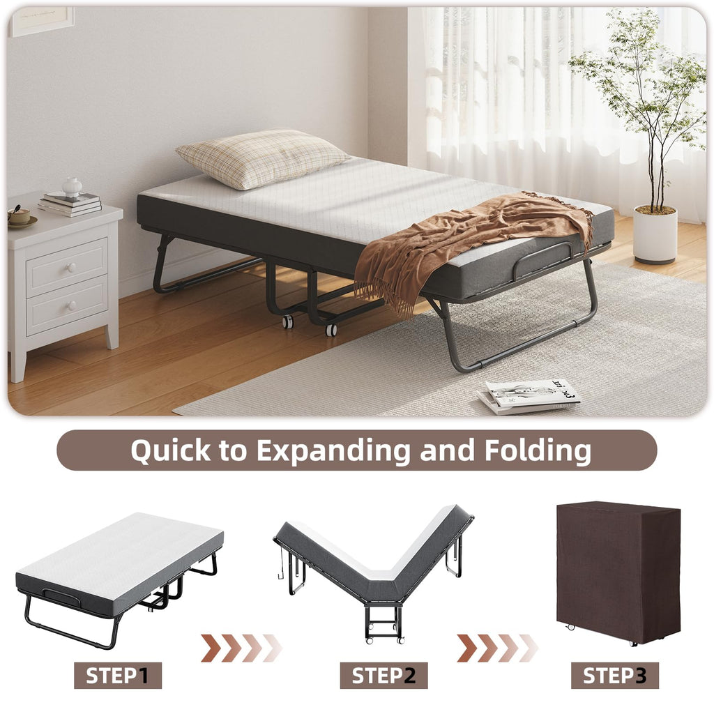 Folding Bed with Mattress and Storage Cover, Twin Size, 5-inch Memory Foam Mattress S24586