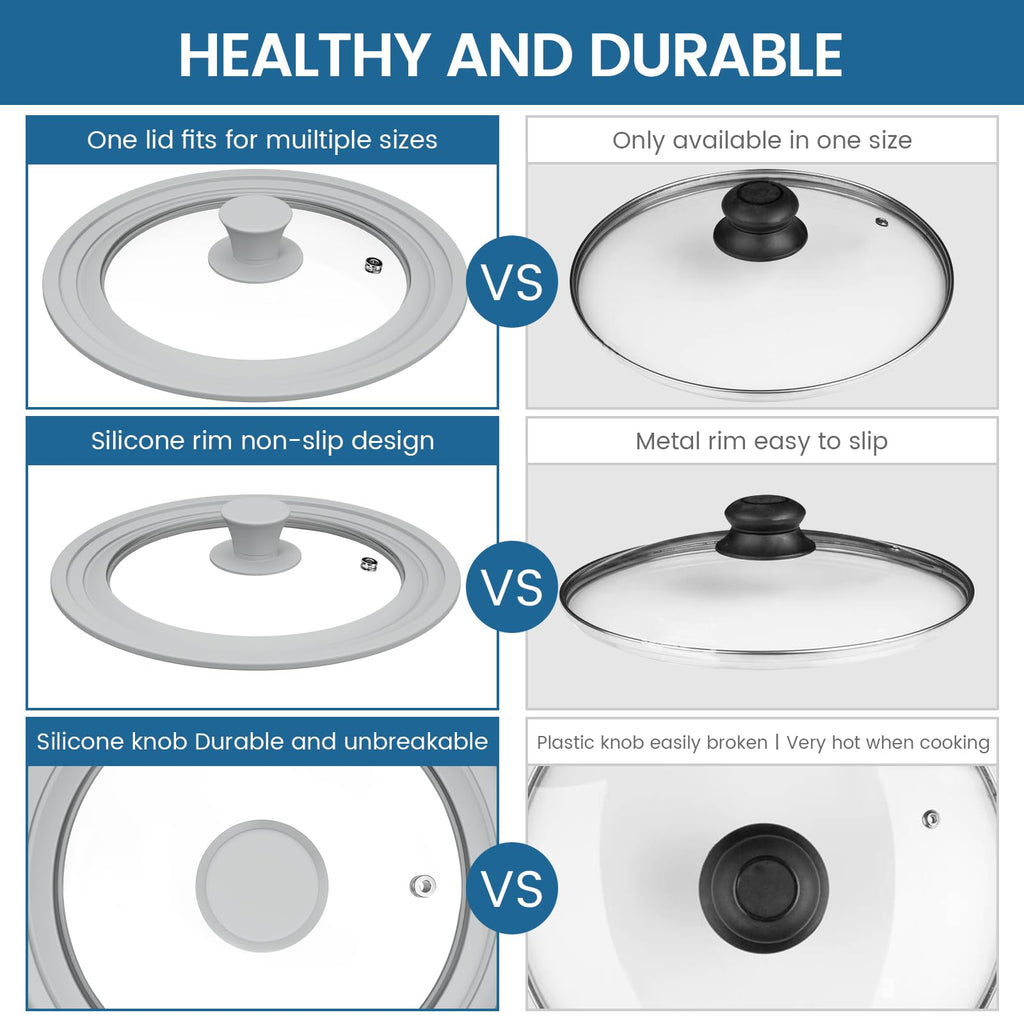Tempered Glass Universal Lid with Silicone Rim Fits 8" 9" 9.5" Cookware N123520