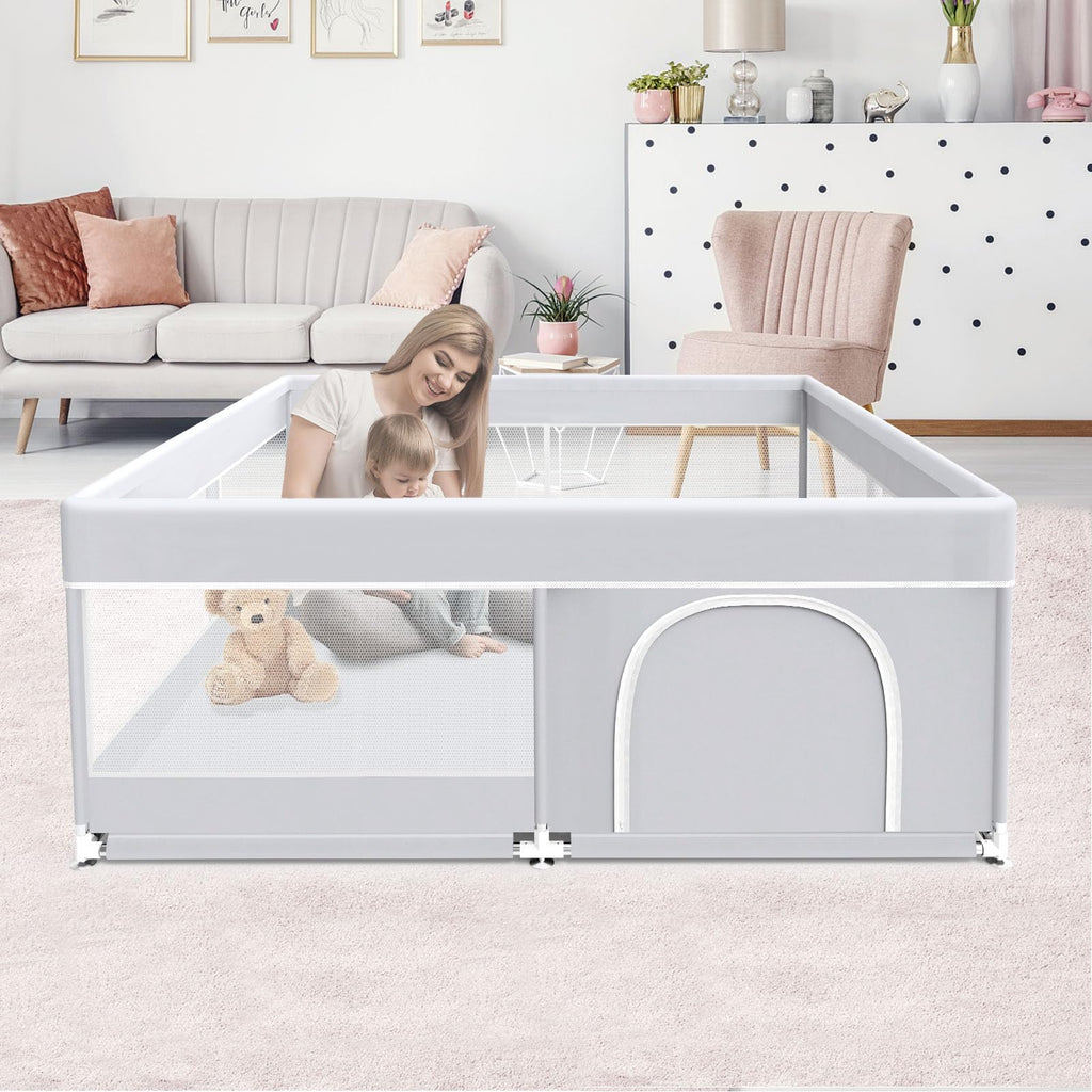 50x50 Inch Grey Baby Playpen with Mesh T396
