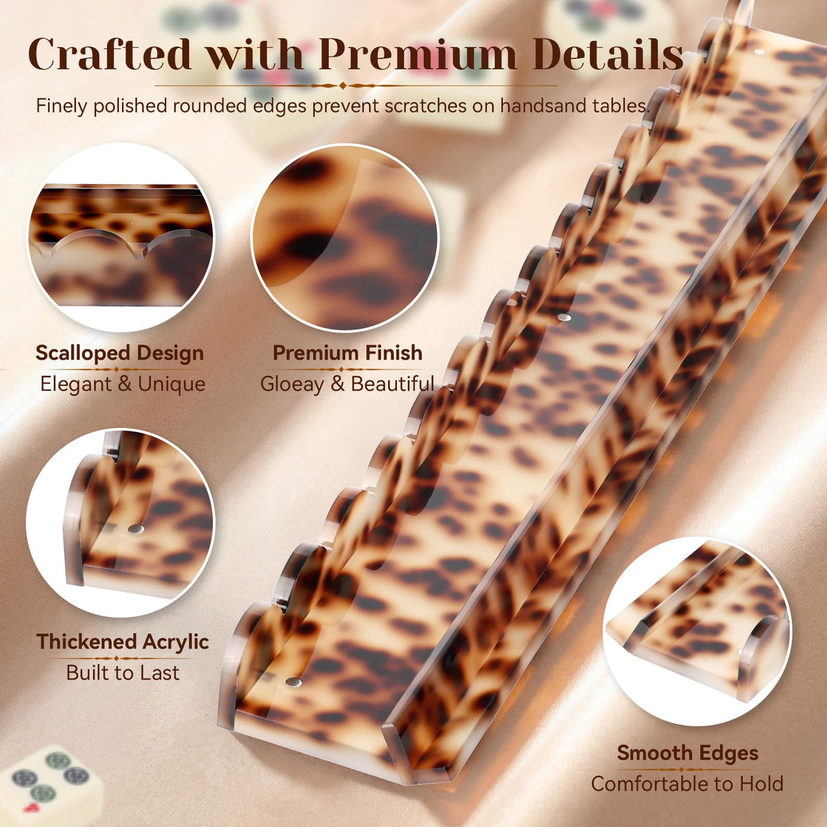 Set of 4 20 Inch Amber Tortoise Acrylic Mahjong Racks with Pushers D2827