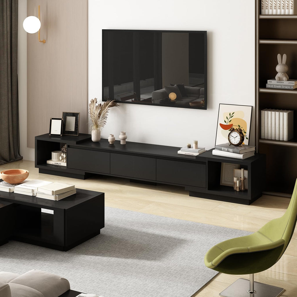 Expandable TV Stand Media Console Table with Three Drawers and Two Open Shelves H3297