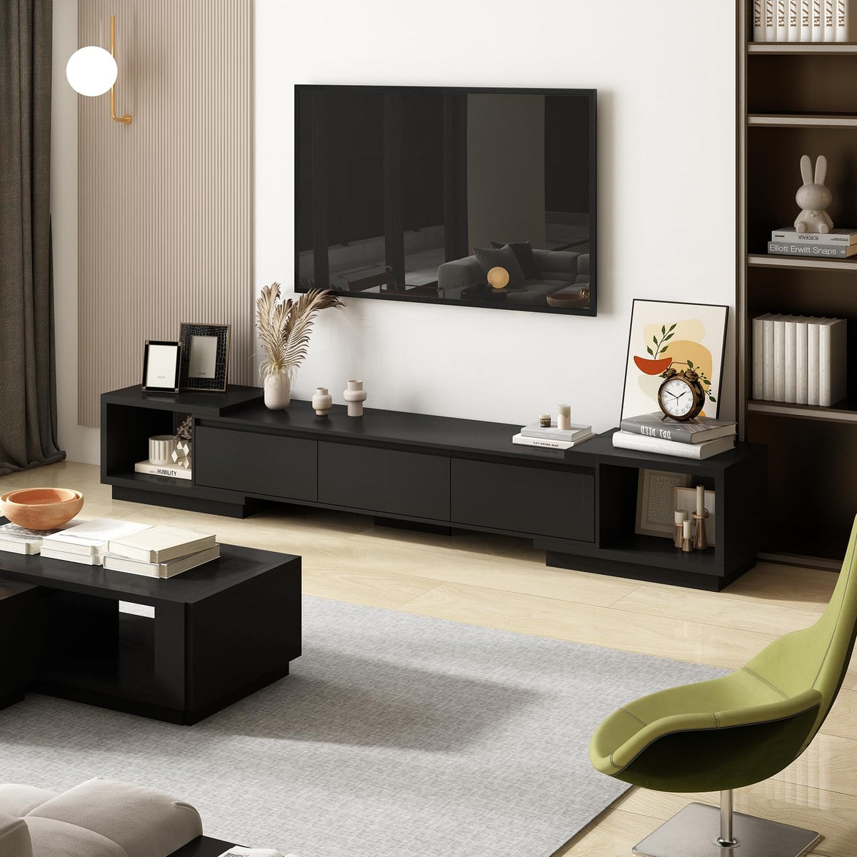 Expandable TV Stand Media Console Table with Three Drawers and Two Open Shelves H3297