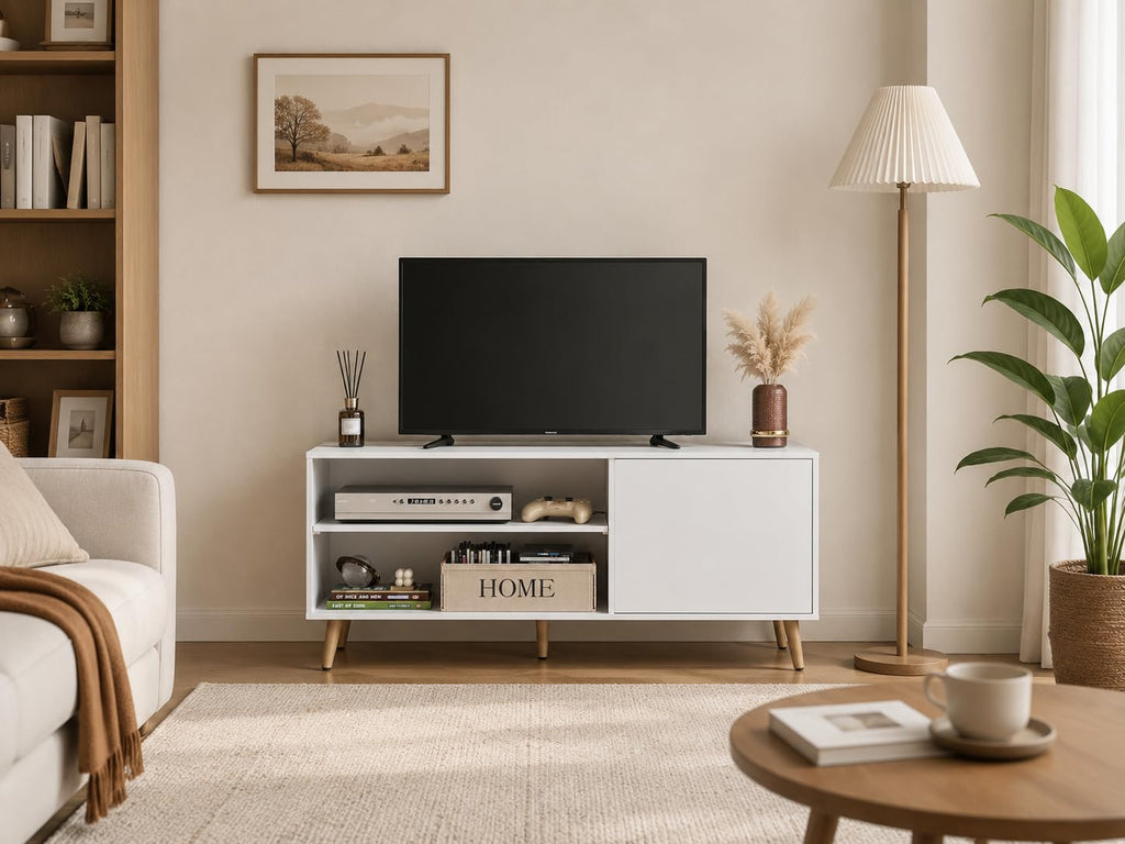 White TV Stand with Storage Cabinet P873