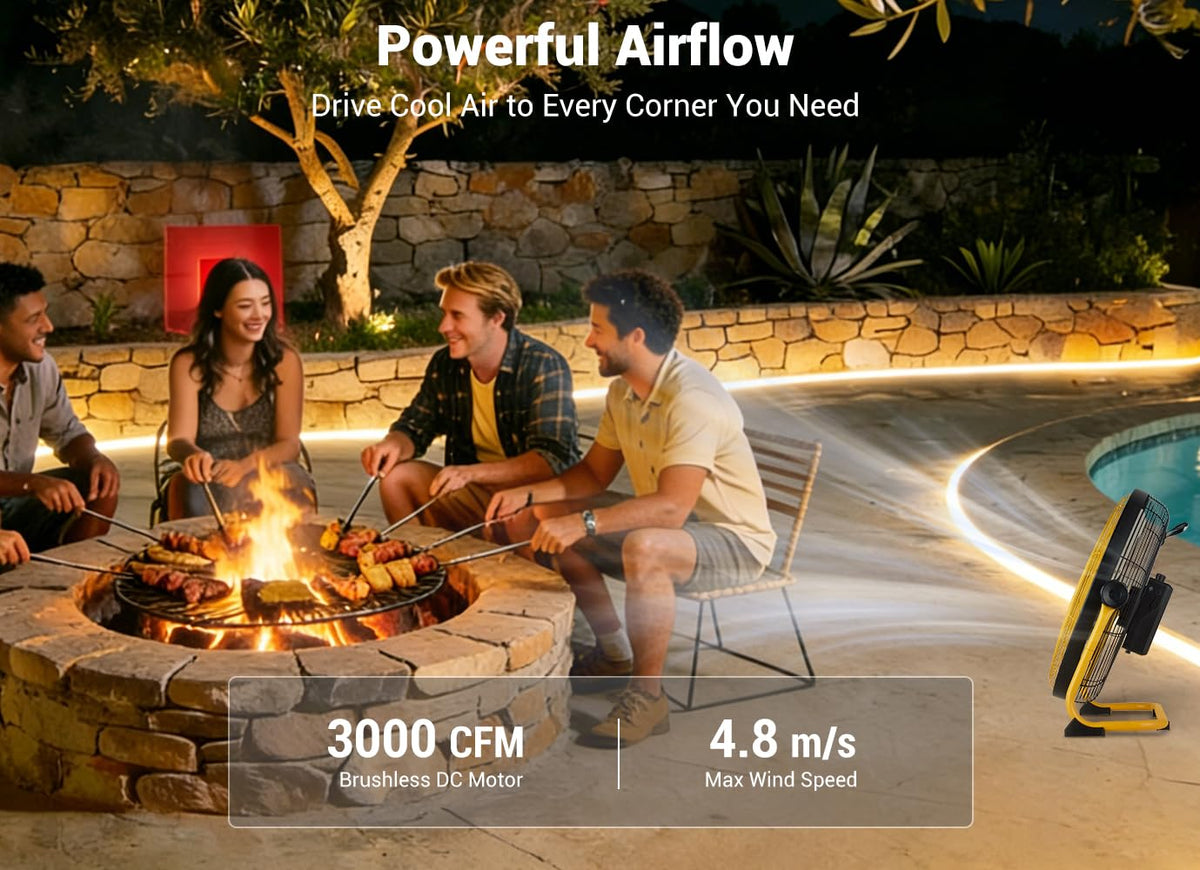 16" Portable Battery Operated Metal Floor Fan E759