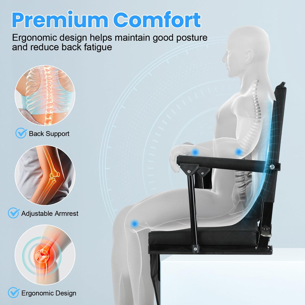 2-Pcs Folding Stadium Seat with Back Support & Cushion E815807