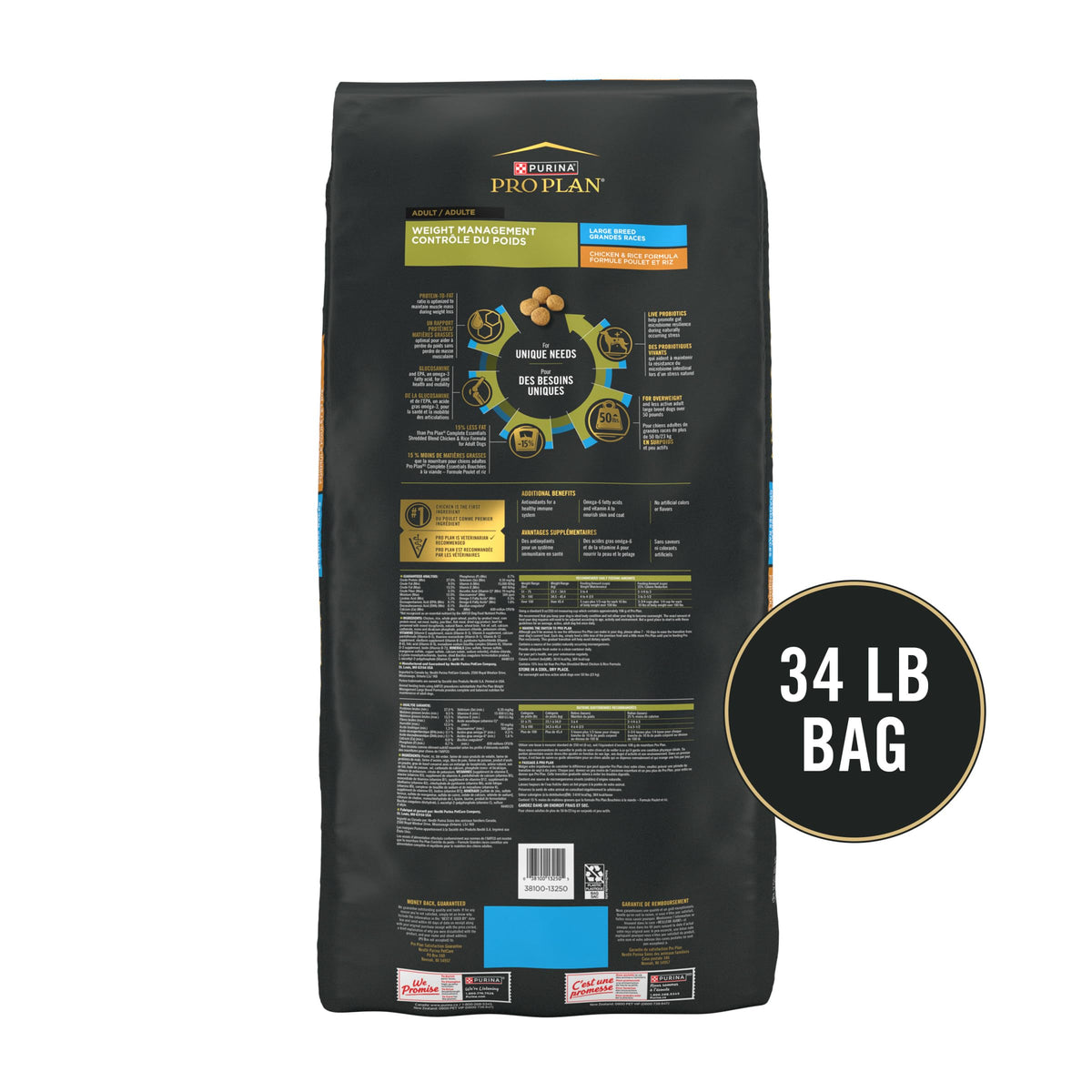 Weight Management Large Breed Dog Food Chicken 34 lb Bag A777
