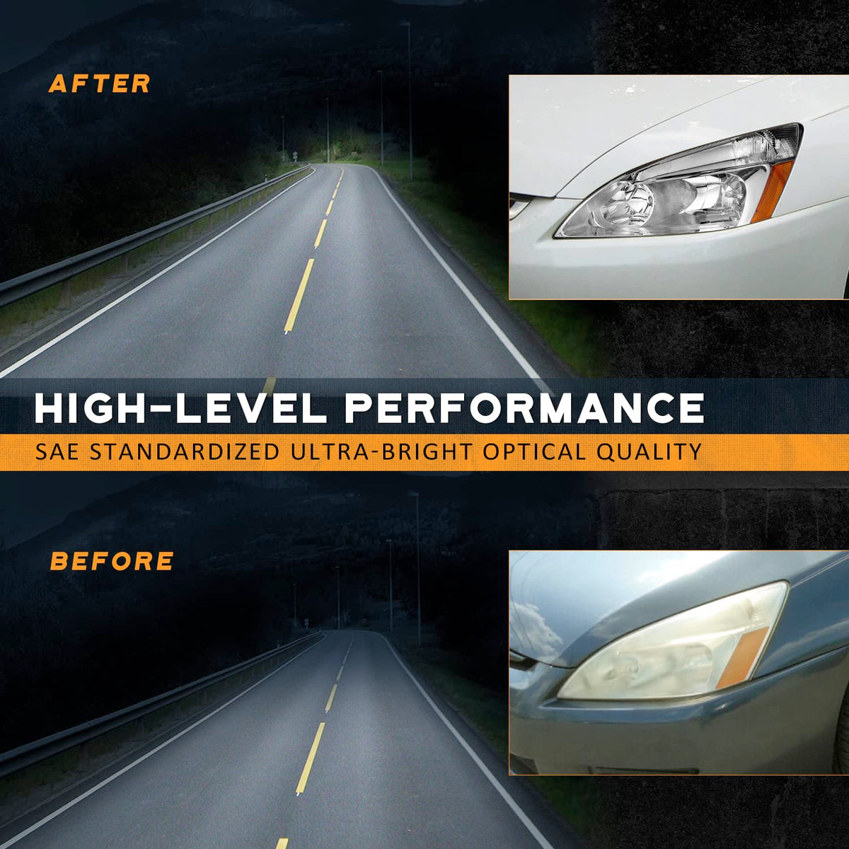 Headlights for 2003-2007 Honda Accord Chrome Housing Amber Reflector Left+Right E119700
