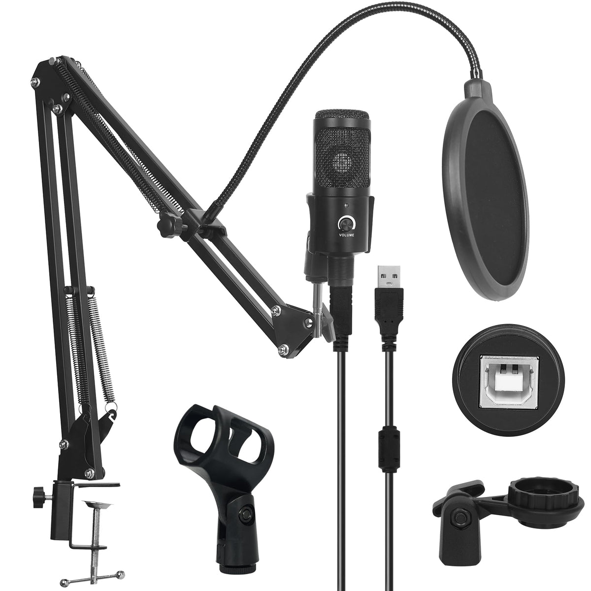 USB Condenser Microphone Kit with Scissor Arm, Shock Mount and Pop Filter V427242