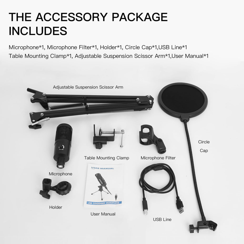 USB Condenser Microphone Kit with Scissor Arm, Shock Mount and Pop Filter V427242