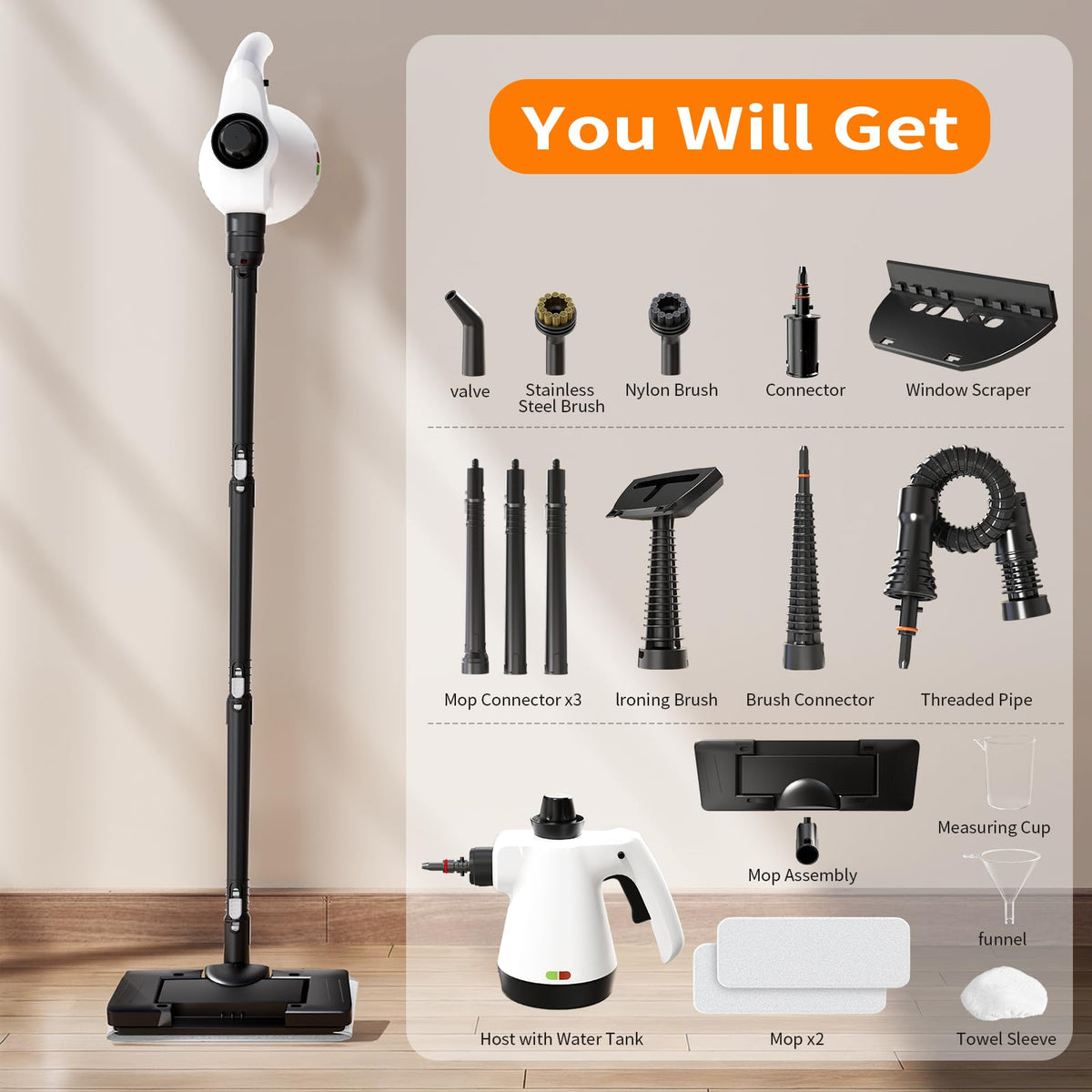 16-in-1 Lightweight Detachable Steam Mop U456