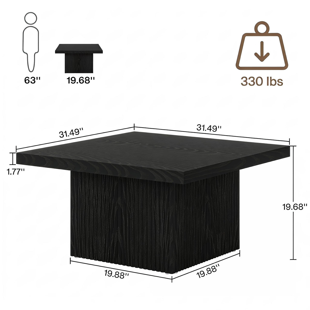 31.5" Square Fluted Wood Coffee Table G708375