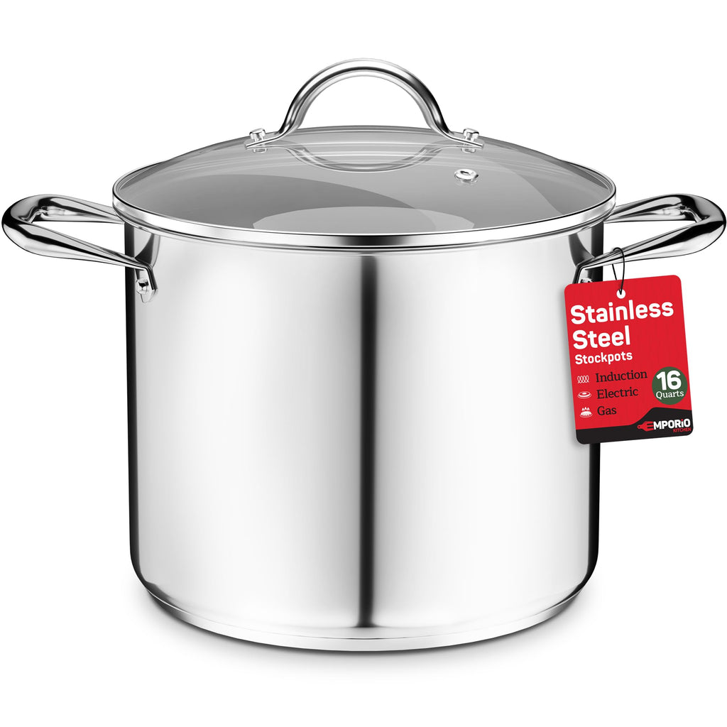 16 Quart Stainless Steel Stockpot with Tempered Glass Lid W87522