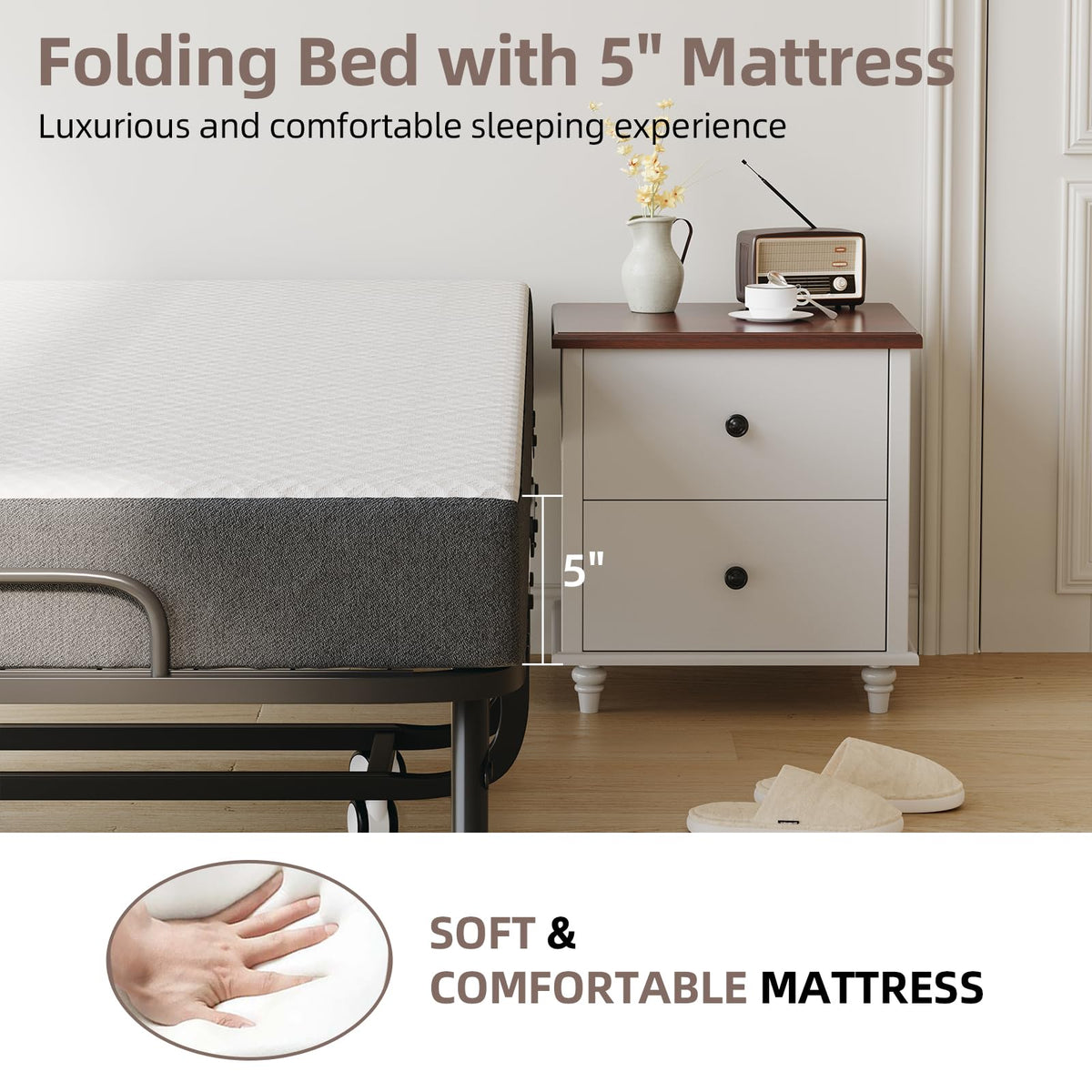 Folding Bed with Mattress and Storage Cover, Twin Size, 5-inch Memory Foam Mattress S24586