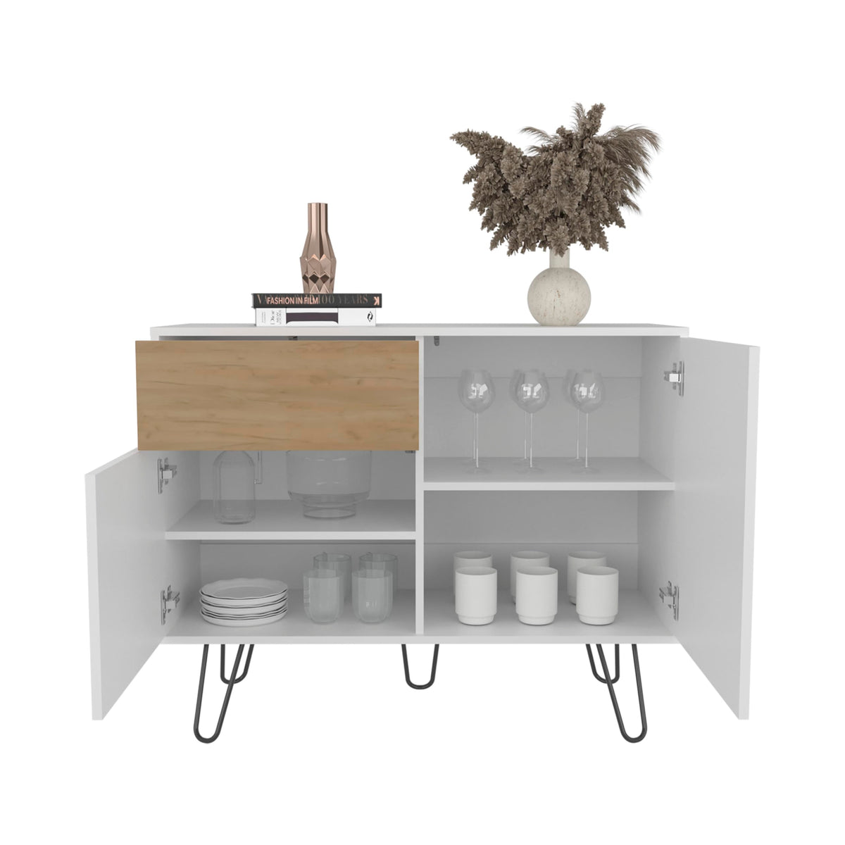 39" White Natural Oak Console Table with Storage T727