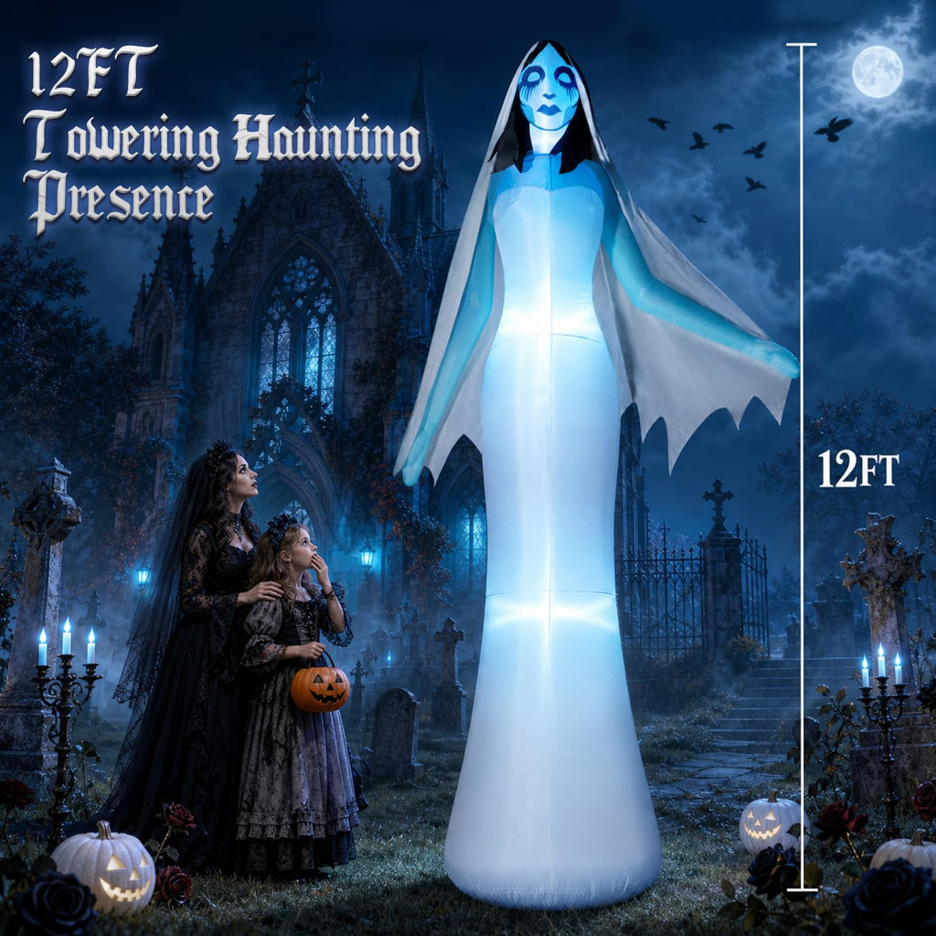 12FT Halloween Inflatable Ghost Bride with Blue LEDs S344