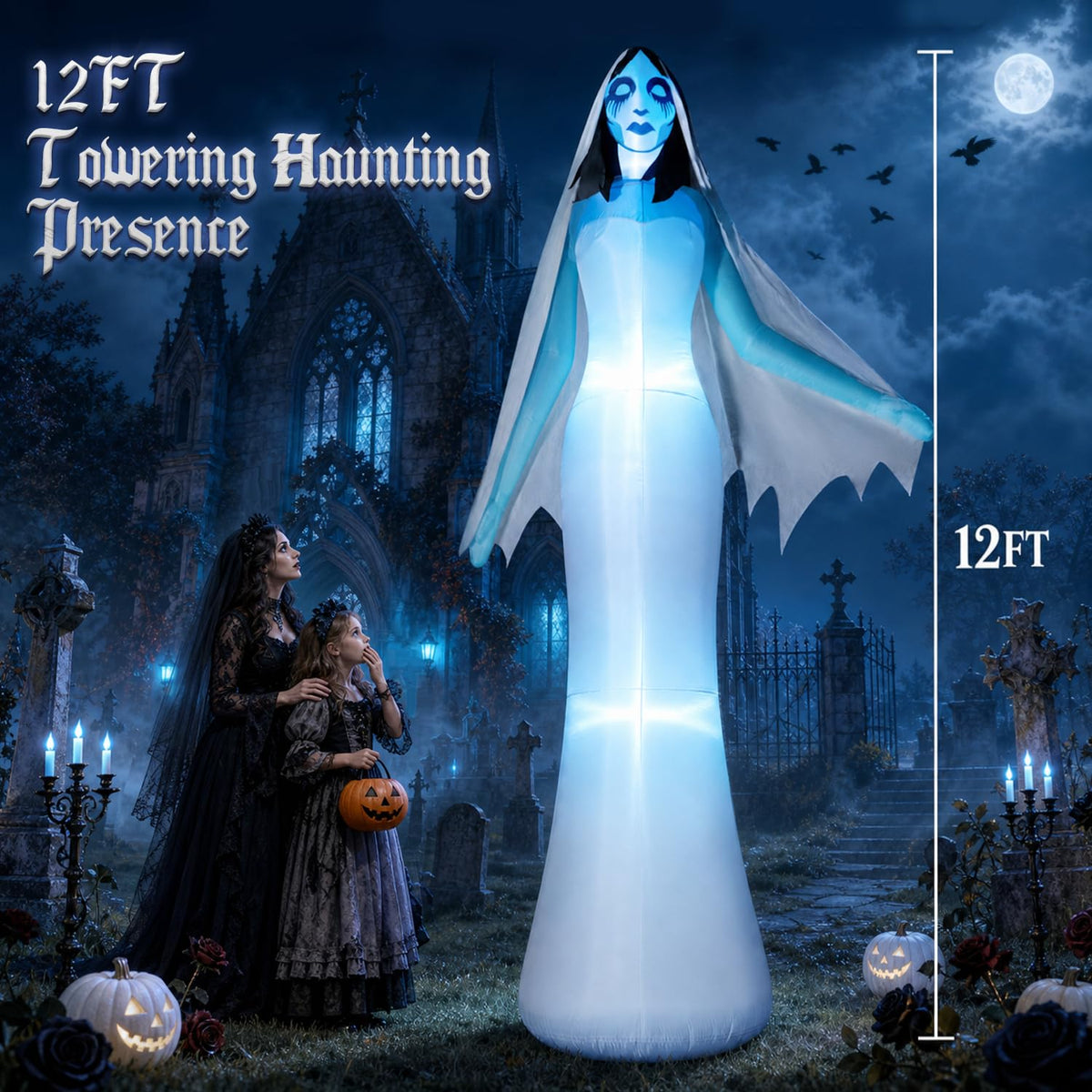 12FT Halloween Inflatable Ghost Bride with Blue LEDs S344