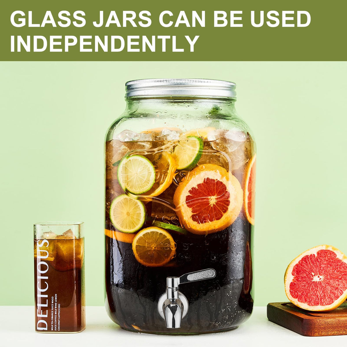 2 Gallon Glass Beverage Dispenser with Stand and Lid V46391