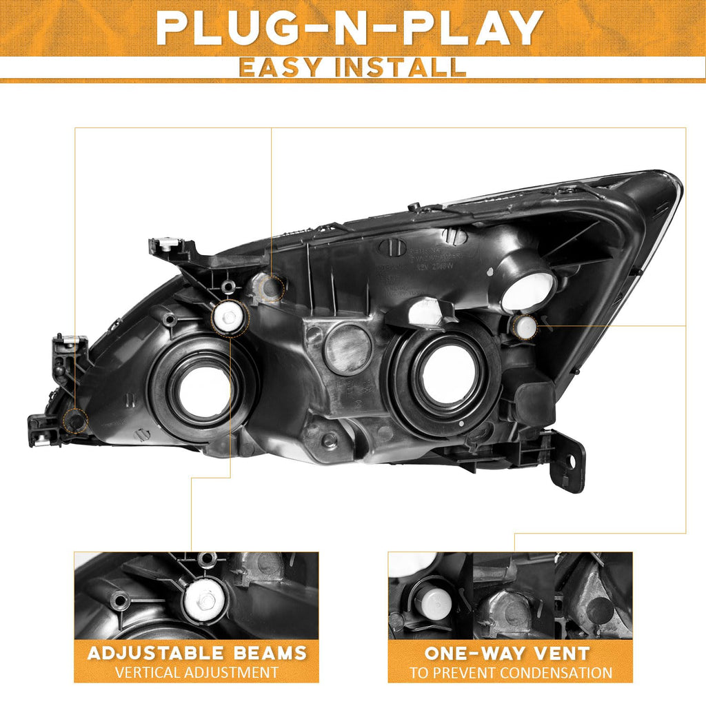 Headlights for 2003-2007 Honda Accord Chrome Housing Amber Reflector Left+Right E119700
