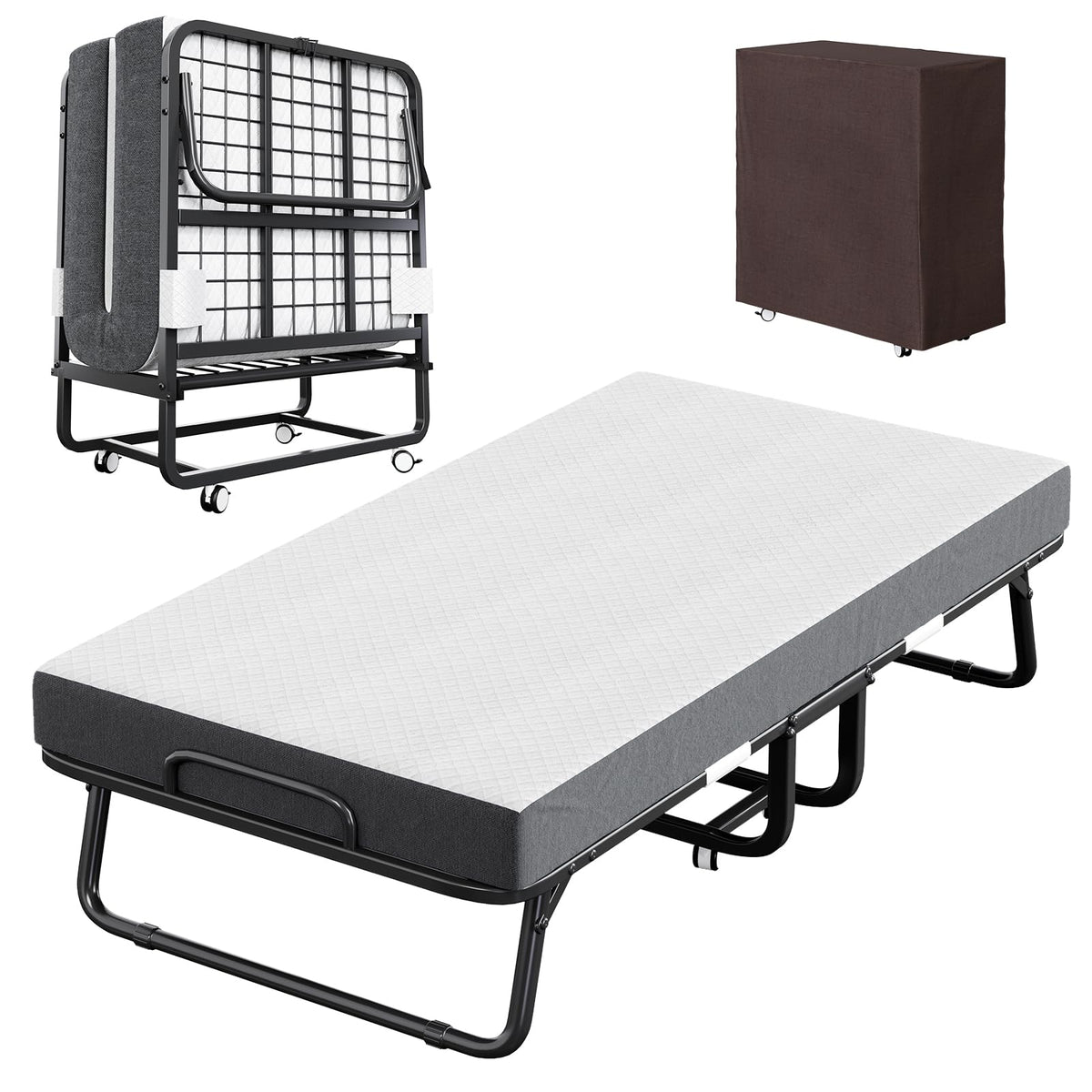 Folding Bed with Mattress and Storage Cover, Twin Size, 5-inch Memory Foam Mattress S24586