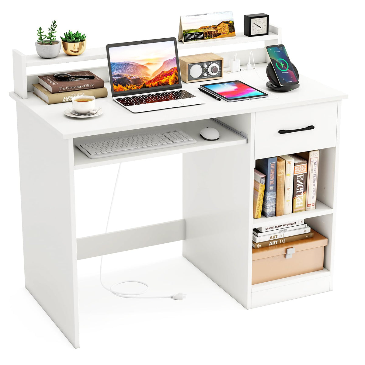 White Desk with Drawer and Keyboard Tray L404611