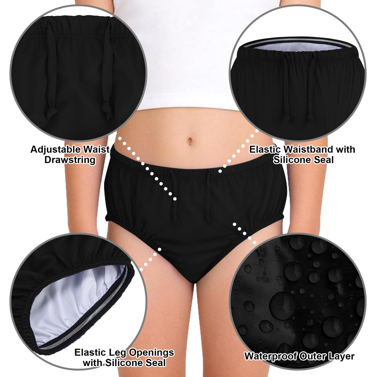 Reusable Waterproof Leakproof Swim Diaper Black 10-12Years K34262
