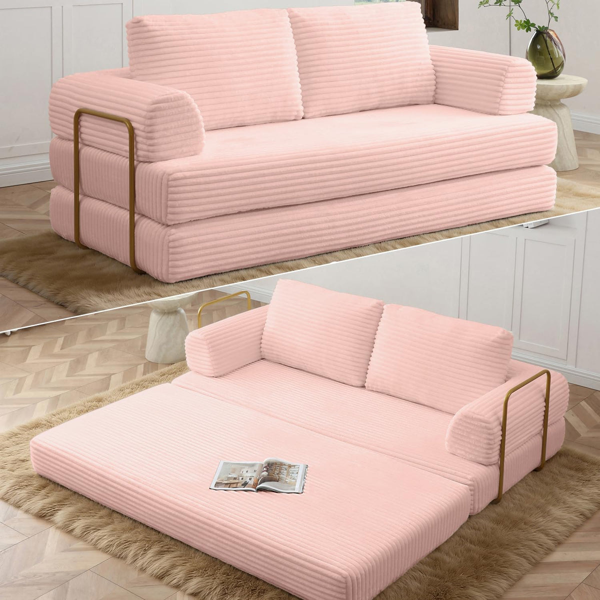 Pink Convertible Sleeper Sofa Bed N791