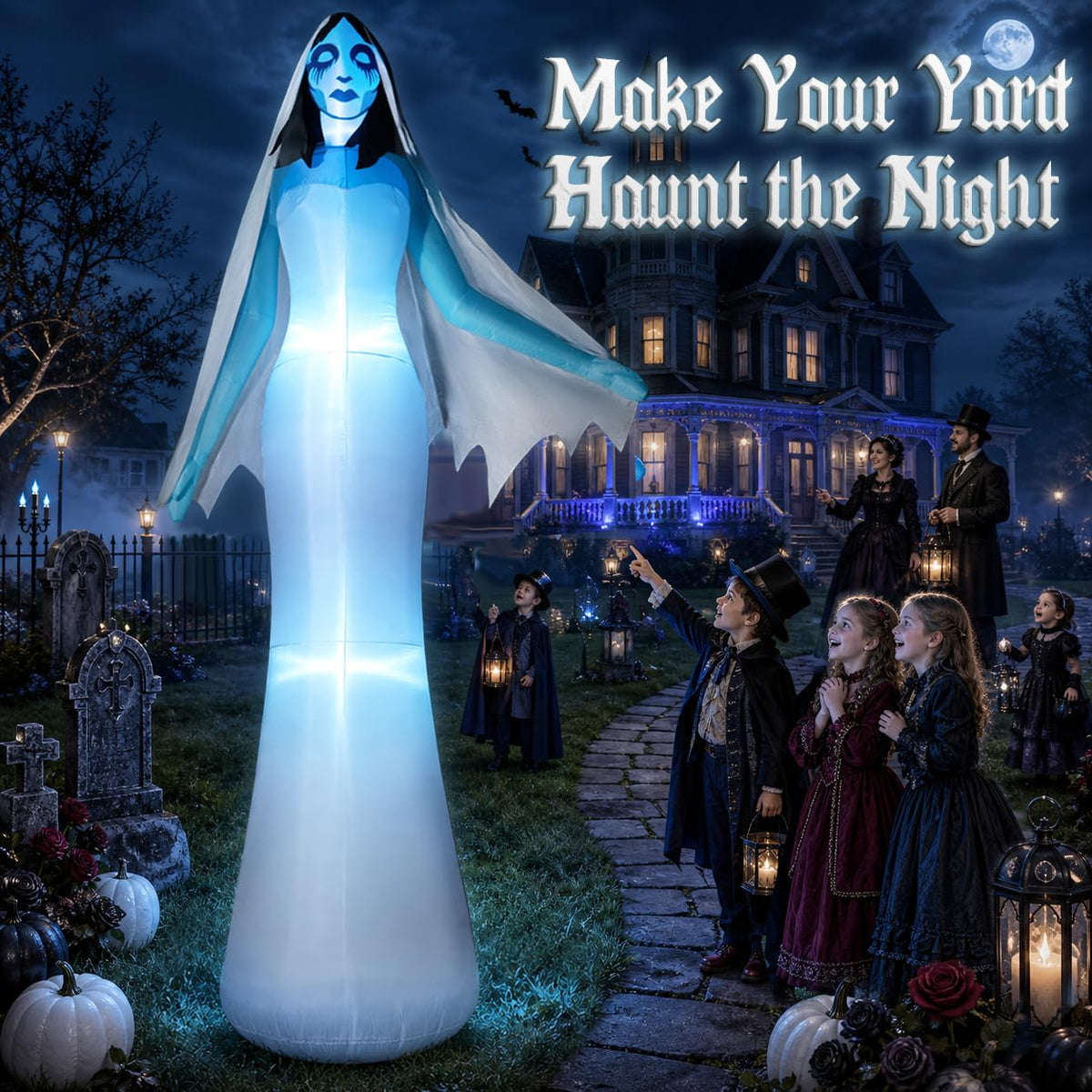 12FT Halloween Inflatable Ghost Bride with Blue LEDs S344