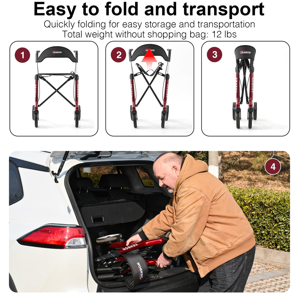 Foldable Rolling Walker with Seat 440 lbs Capacity O75323