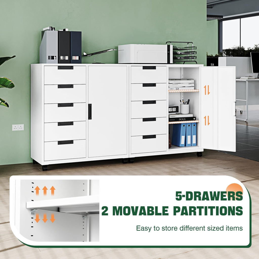 White 5 Drawer Storage Cabinet with Shelves and Door A5859