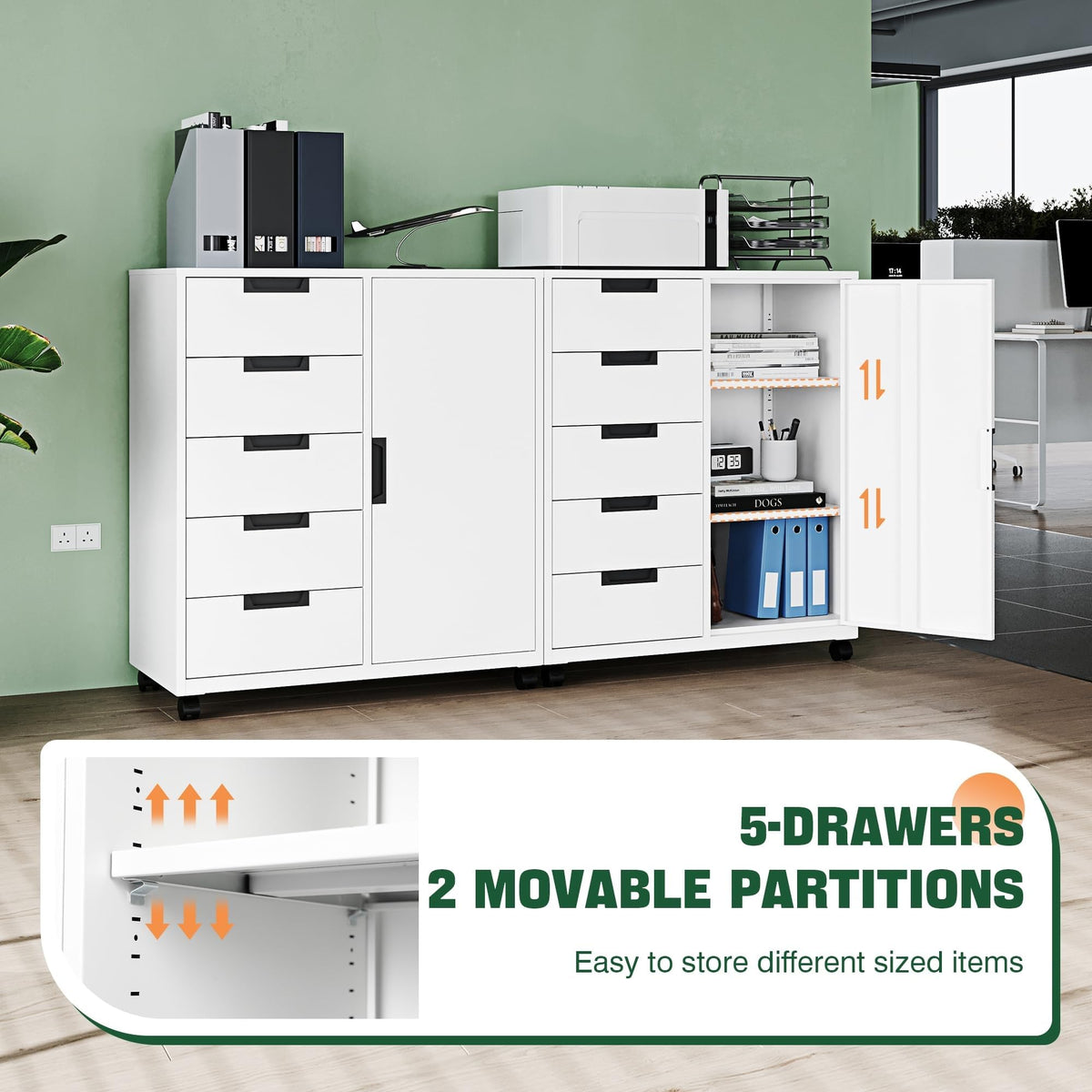 White 5 Drawer Storage Cabinet with Shelves and Door A5859