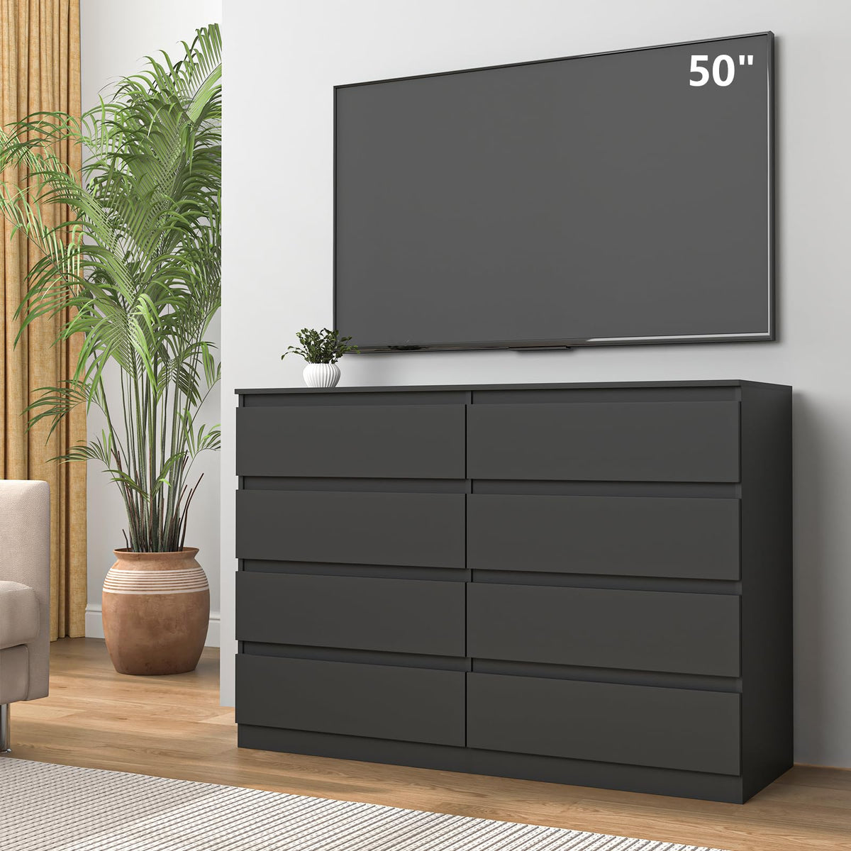 Black 8 Drawer Double Dresser F437