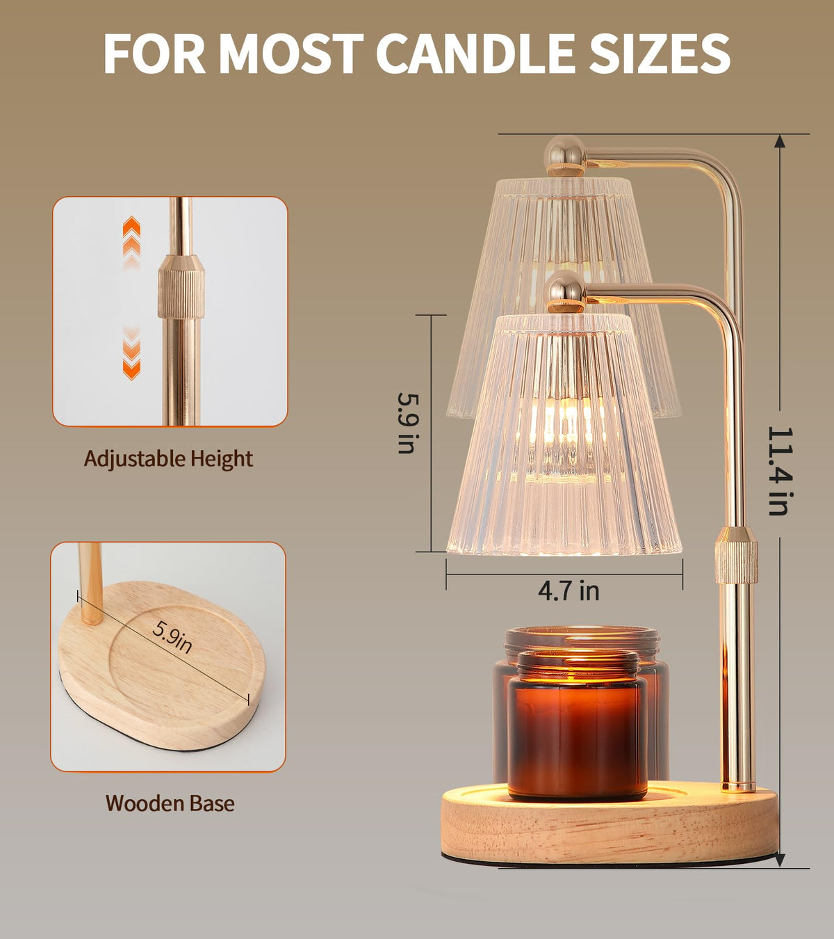 Gold Candle Warmer Lamp with Timer Dimmable with 2 Bulbs P734