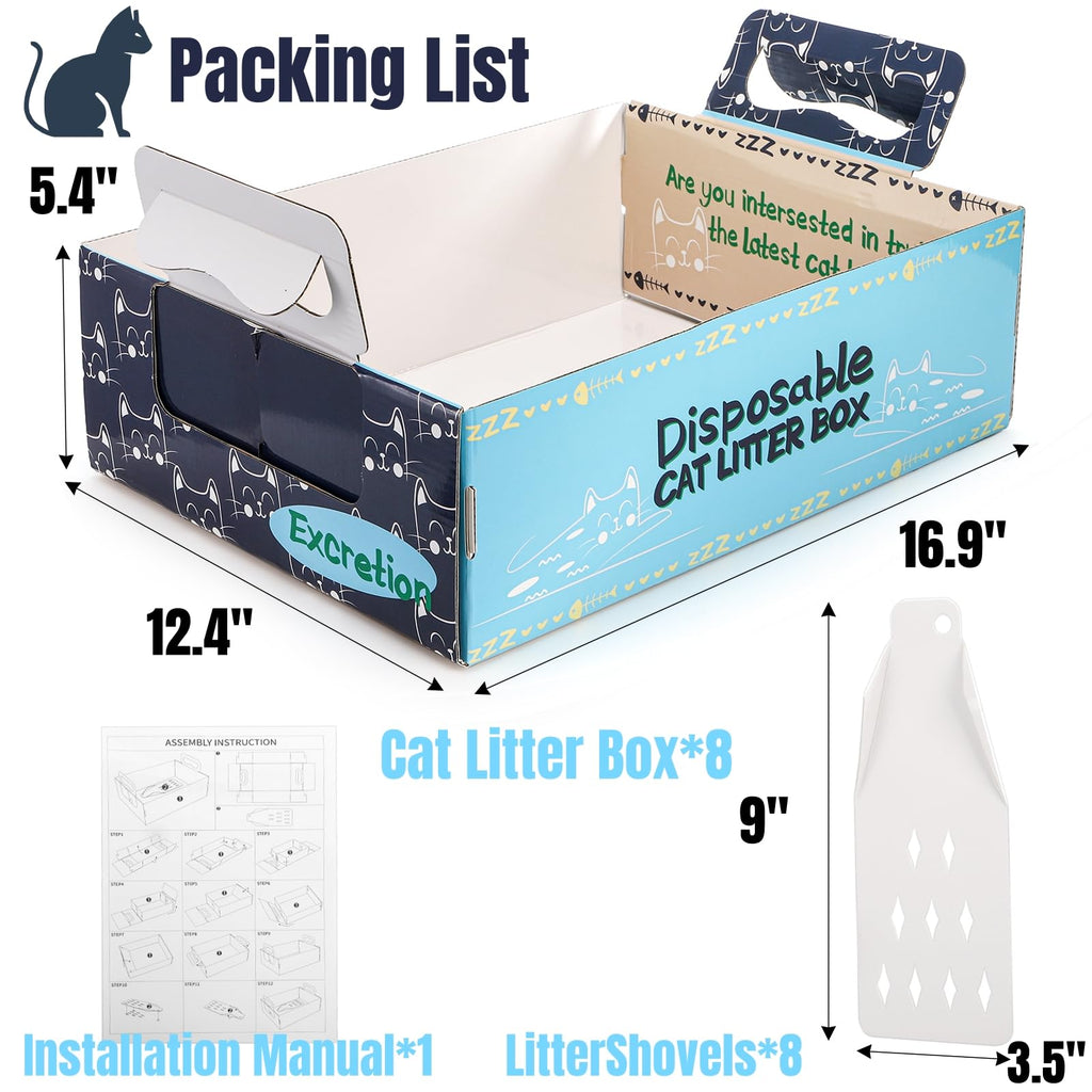 8 Pcs Disposable Cat Litter Box with Scoops U98323