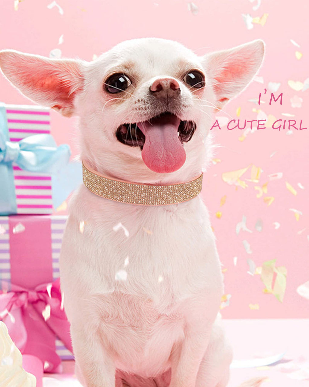 Pink Adjustable Leather Suede Rhinestone Dog Collar O814