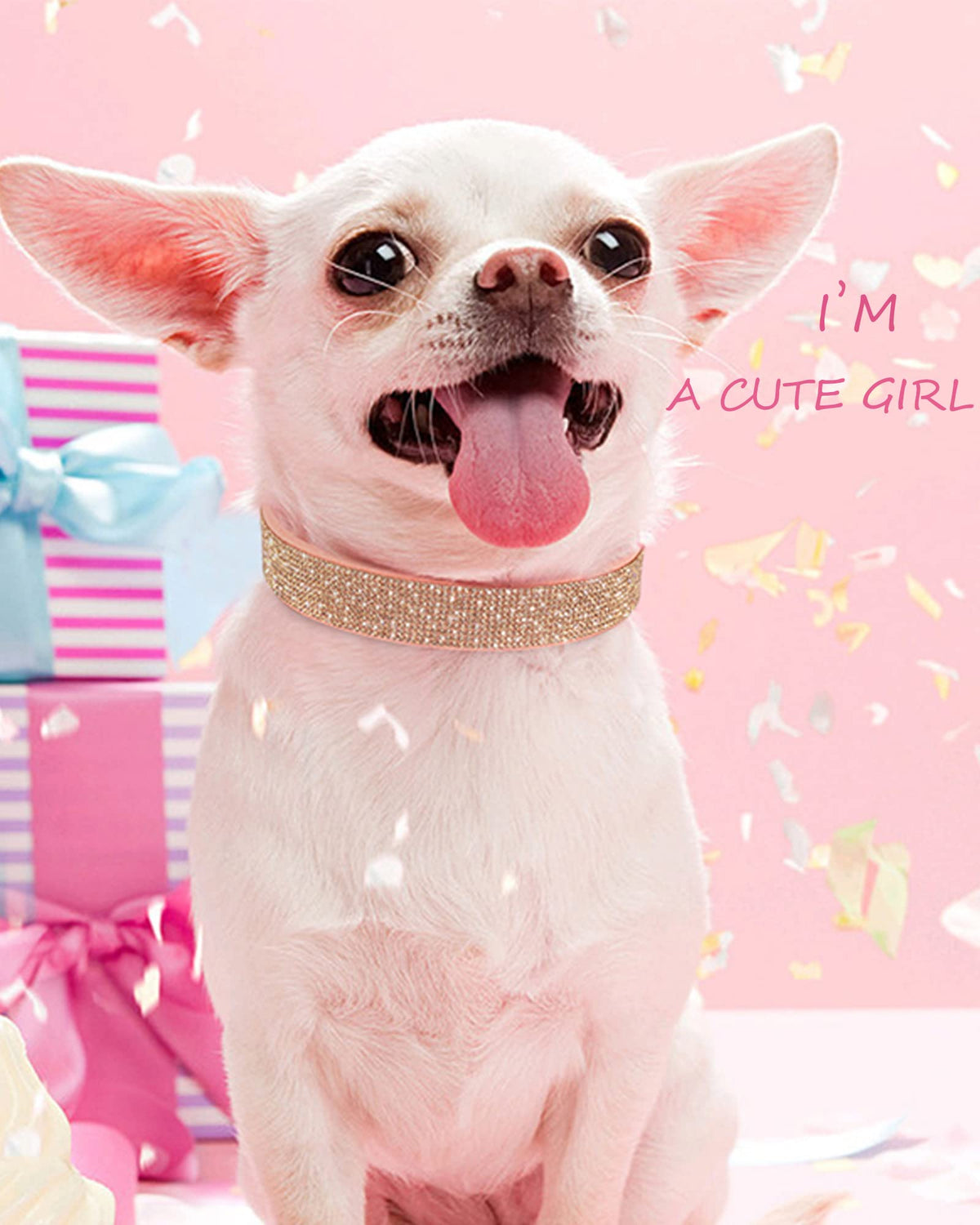 Pink Adjustable Leather Suede Rhinestone Dog Collar O814