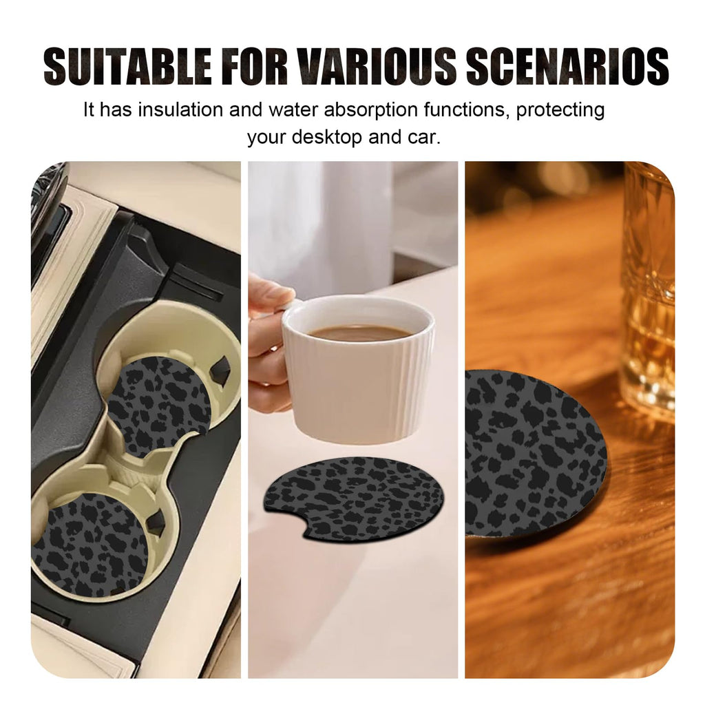 2 PCS Non-Slip Rubber Cheetah Print Car Cup Coasters P333