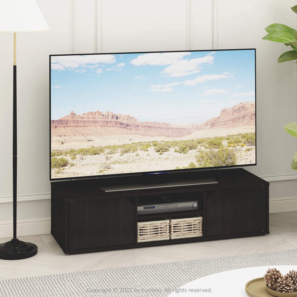 Espresso 2-Tier TV Stand with Open Shelf and Door Cabinets A981