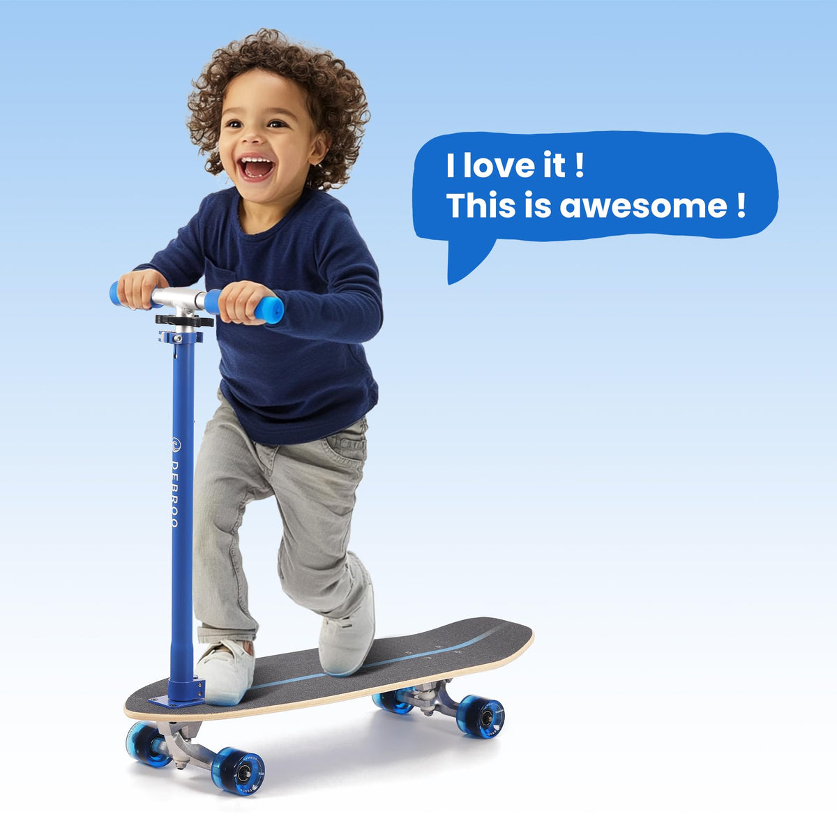 2-in-1 Kids Skateboard & Scooter with LED Light-Up Wheels, Adjustable Height, Blue T4634